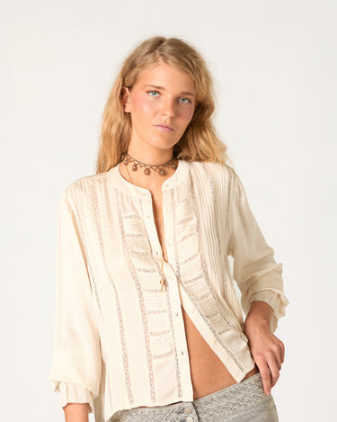 ECRU LACE AND DRAWSTRING SHIRT