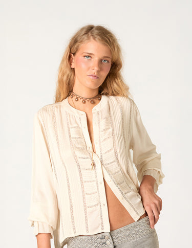 CAMISA LACE Y JARETAS ECRU