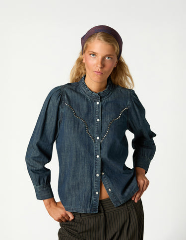 CAMISA DENIM TACHAS DARK BLUE