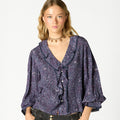 RUFFLED PIN TUCK SHIRT NIGHT GARDEN PLUM