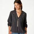 ANTHRACITE SHIRT WITH BEAD EMBROIDERY
