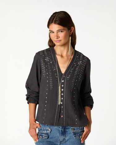 ANTHRACITE SHIRT WITH BEAD EMBROIDERY