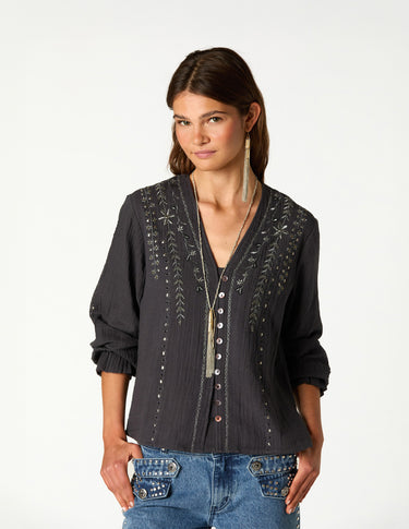 CAMISA ANTRACITA BORDADO BEADS