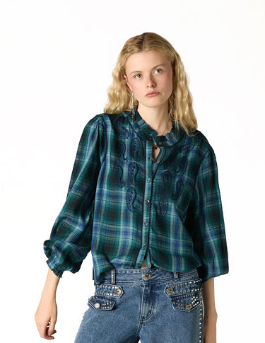BLUE CHECK EMBROIDERED SHIRT