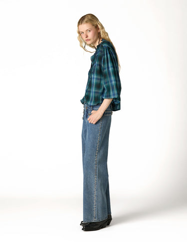 BLUE CHECK EMBROIDERED SHIRT