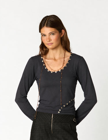 ANTHRACITE MOTHER-OF-PEARL BUTTON SHIRT