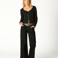 BLACK POINTELLE RUCHED T-SHIRT