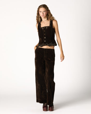 BROWN FLOCK VEST WITH STUDS