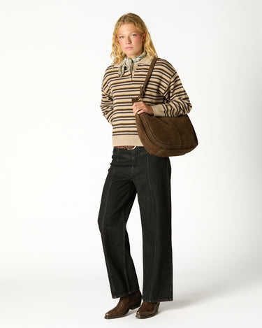 ECRU STRIPED POLO SWEATER