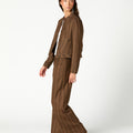 BROWN STRIPED BUTTONED POCKET JACKET