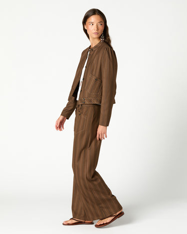 BROWN STRIPED BUTTONED POCKET JACKET