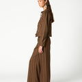 BROWN STRIPED BUTTONED POCKET JACKET