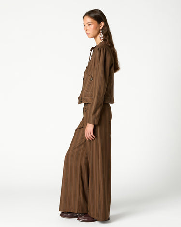 BROWN STRIPED BUTTONED POCKET JACKET