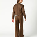 BROWN STRIPED BUTTONED POCKET JACKET