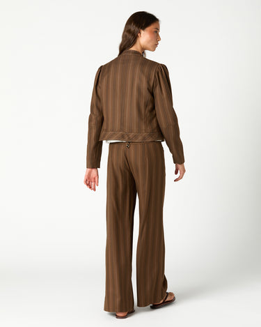 BROWN STRIPED BUTTONED POCKET JACKET