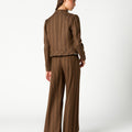 BROWN STRIPED BUTTONED POCKET JACKET