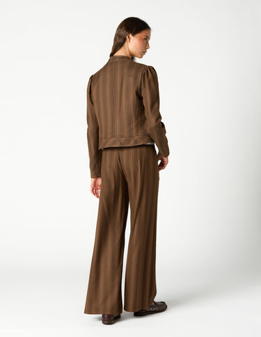 BROWN STRIPED BUTTONED POCKET JACKET