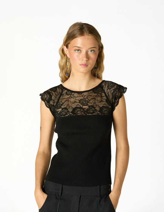 TOP CANALÉ LACE BLACK