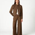 BROWN STRIPED POCKET BUTTON TROUSERS