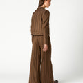 BROWN STRIPED POCKET BUTTON TROUSERS