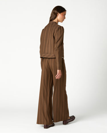 BROWN STRIPED POCKET BUTTON TROUSERS