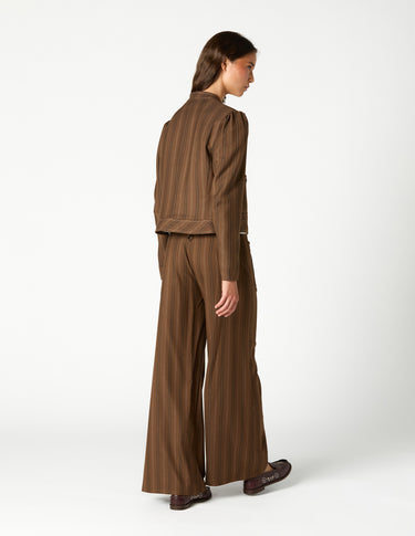 BROWN STRIPED POCKET BUTTON TROUSERS