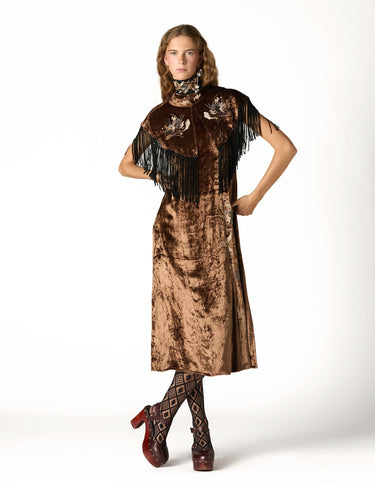 BROWN EMBROIDERED VELVET CAPE