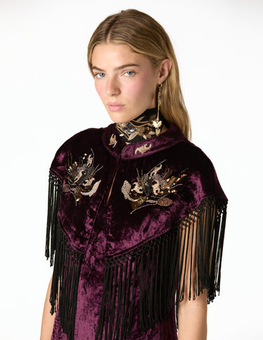 BURGUNDY EMBROIDERED VELVET CAPE