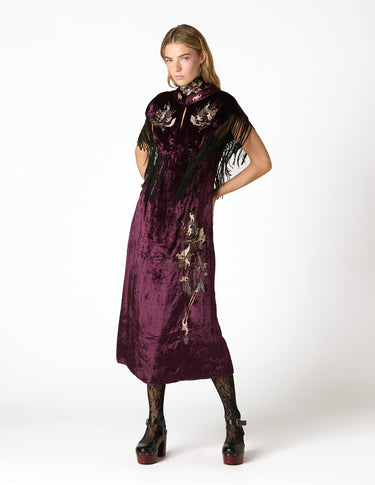 BURGUNDY EMBROIDERED VELVET CAPE