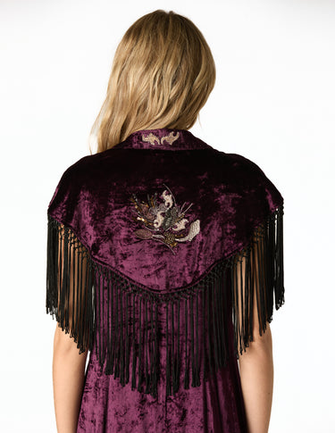 BURGUNDY EMBROIDERED VELVET CAPE