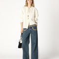 EMBROIDERED WAISTBAND BLUE TROUSERS
