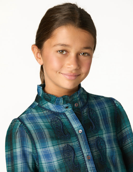 BLUE CHECK EMBROIDERED SHIRT