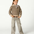 ECRU STRIPED POLO SWEATER