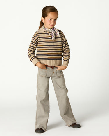 ECRU STRIPED POLO SWEATER