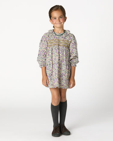 LONG SLEEVE SMOCKED DRESS BLOSSOM PLUM