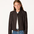 BROWN PINSTRIPE PLEATED BLAZER