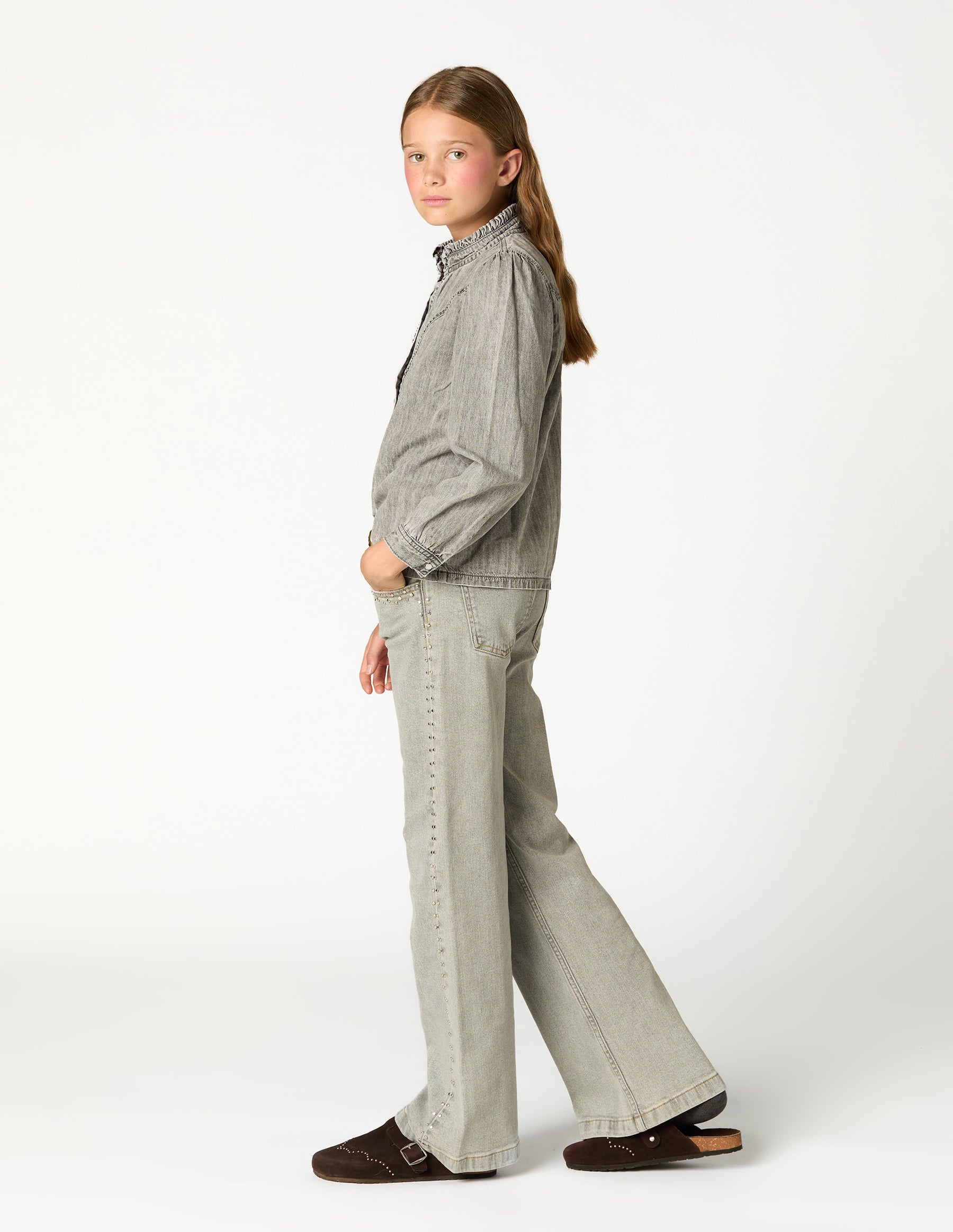 CAMISA DENIM TACHAS LIGHT GREY