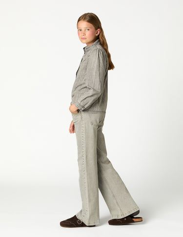 STUDDED DENIM SHIRT LIGHT GREY