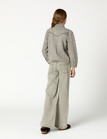 STUDDED DENIM SHIRT LIGHT GREY