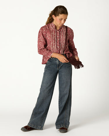 BURGUNDY TOILE PINTUCK SHIRT