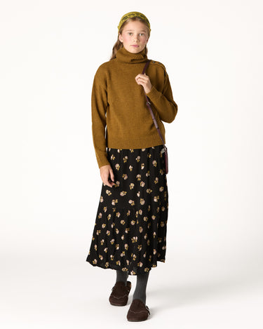 ANTHRACITE FLOWER RUFFLED SKIRT