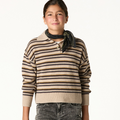 ECRU STRIPED POLO SWEATER