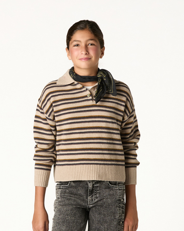 ECRU STRIPED POLO SWEATER