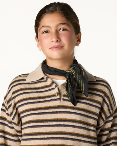 ECRU STRIPED POLO SWEATER