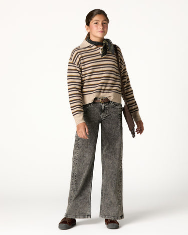 ECRU STRIPED POLO SWEATER