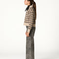 ECRU STRIPED POLO SWEATER