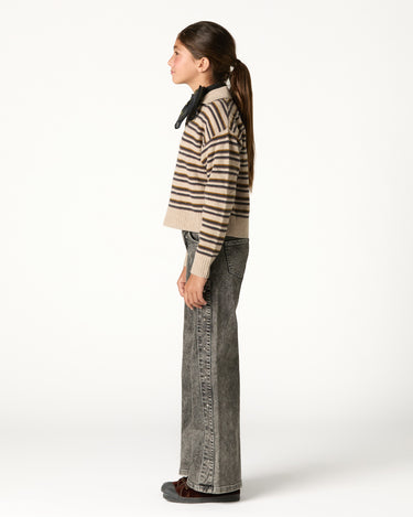 ECRU STRIPED POLO SWEATER