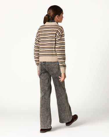 ECRU STRIPED POLO SWEATER