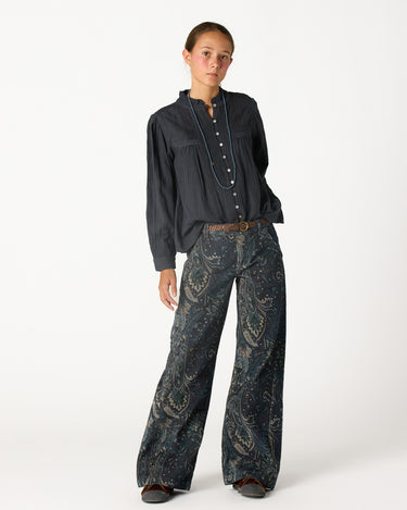 BLUE PAISLEY CORDUROY TROUSERS