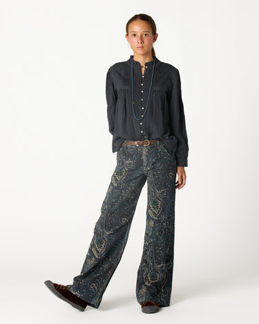 BLUE PAISLEY CORDUROY TROUSERS